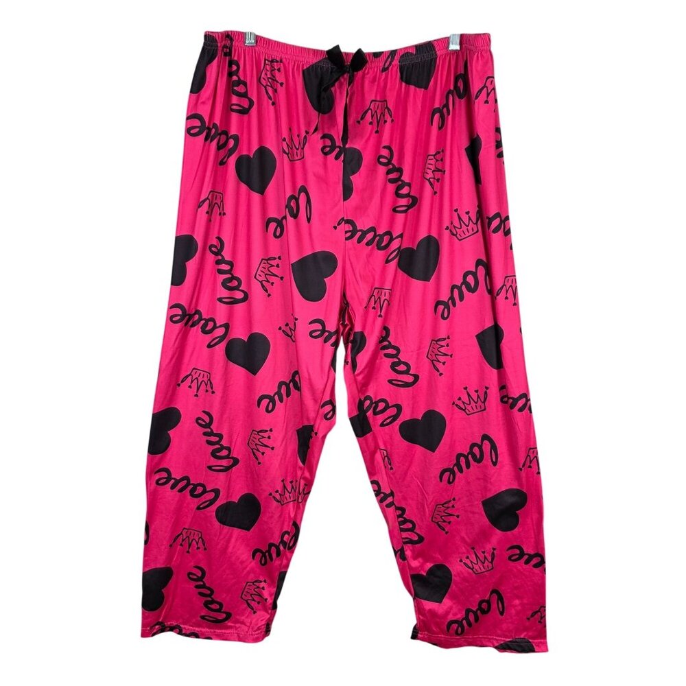 Womens Pink & Black Love Print Pajama Pants Elastic Waist Stretchy Lounge 4XL